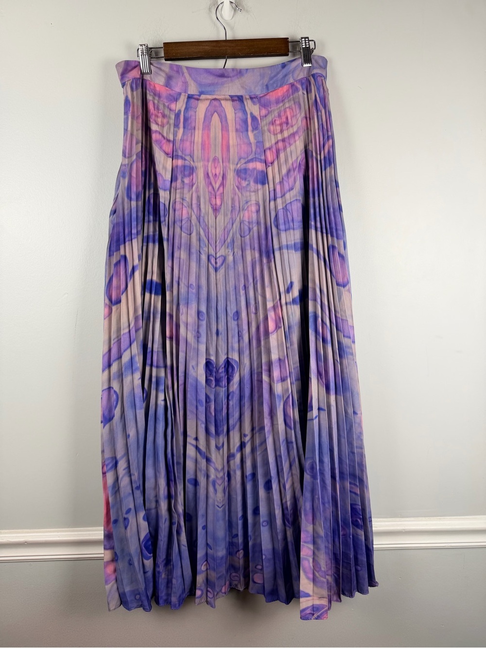 Anthropologie Siddhartha Bansal Marble-Dyed Pleated Maxi Skirt size 14 purple - Picture 6 of 8